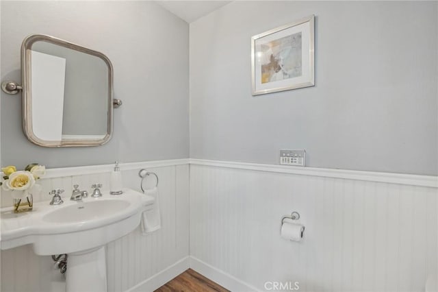 bathroom featuring wainscoting and wood finished floors