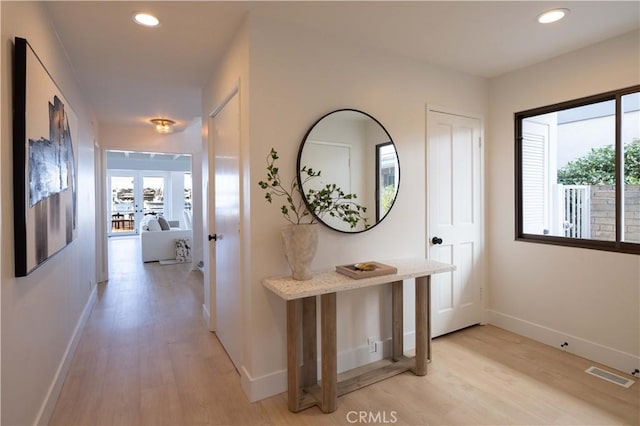 1436 W Bay Ave, Newport Beach, CA 92661 - hall featuring light wood-type flooring, baseboards, and recessed lighting