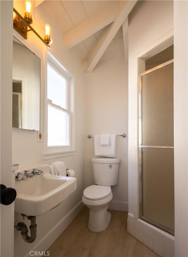 1436 W Bay Ave, Newport Beach, CA 92661 - bathroom with a shower stall and wood finished floors