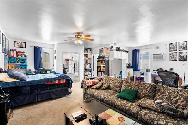 5150 W 135th St, Hawthorne, CA 90250 - bedroom with light carpet, a ceiling fan, and a wall unit AC