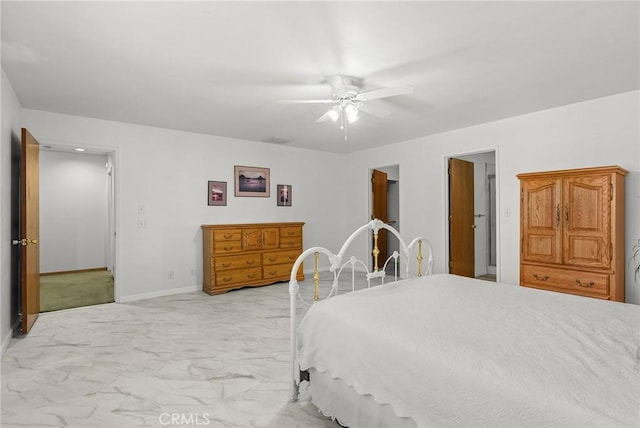 5456 Edith Ave, Corning, CA 96021 - bedroom with light marble finish floors, baseboards, and ceiling fan