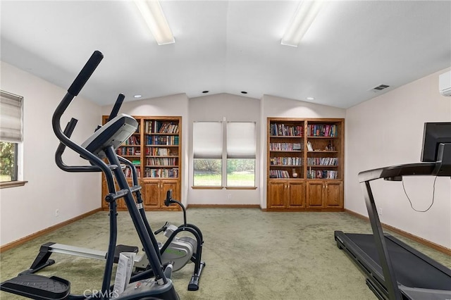 5456 Edith Ave, Corning, CA 96021 - exercise room featuring carpet flooring, lofted ceiling, healthy amount of natural light, and baseboards