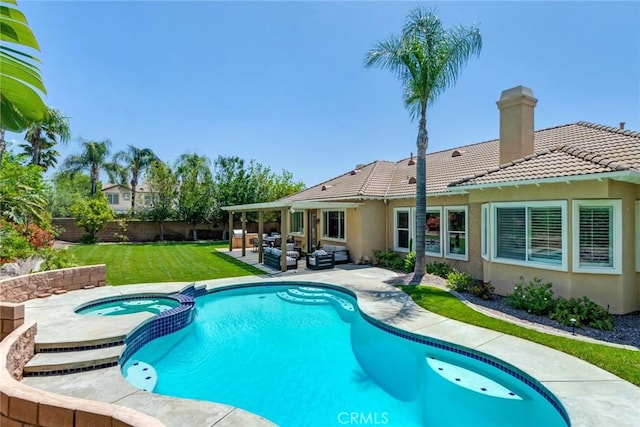 5799 Buckthorn Ave, Rancho Cucamonga, CA 91737 - view of swimming pool featuring an outdoor living space, a patio, and a pool with connected hot tub