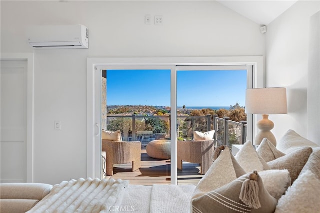2 Hyannis, Laguna Niguel, CA 92677 - bedroom with a wall unit AC, multiple windows, and lofted ceiling