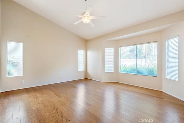 32364 Corte Coronado, Temecula, CA 92592 - spare room with light wood-style floors, a ceiling fan, baseboards, and high vaulted ceiling