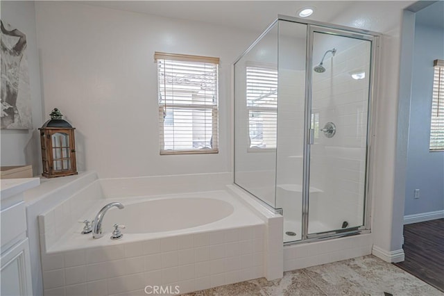 24472 Montevista Cir, Valencia, CA 91354 - full bathroom with a stall shower, a bath, and vanity
