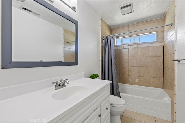 2681 Pinecrest Rd, Oroville, CA 95966 - full bath with tile patterned floors, toilet, shower / bathtub combination with curtain, and vanity