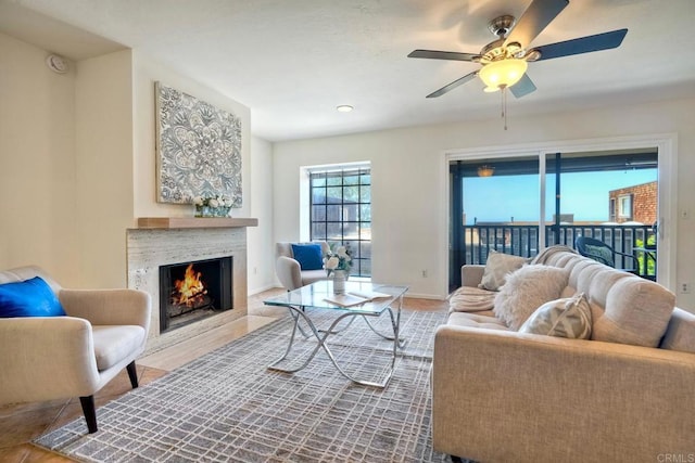 13063 Caminito Del Rocio, Del Mar, CA 92014 - living area with a high end fireplace and ceiling fan