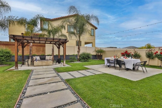 1772 Lundy Ln, Beaumont, CA 92223 - back of house with a patio area, a pergola, an outdoor hangout area, and stucco siding