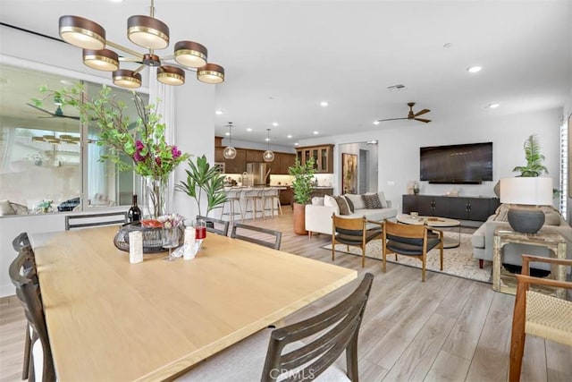 1772 Lundy Ln, Beaumont, CA 92223 - dining space with ceiling fan, light wood finished floors, and recessed lighting