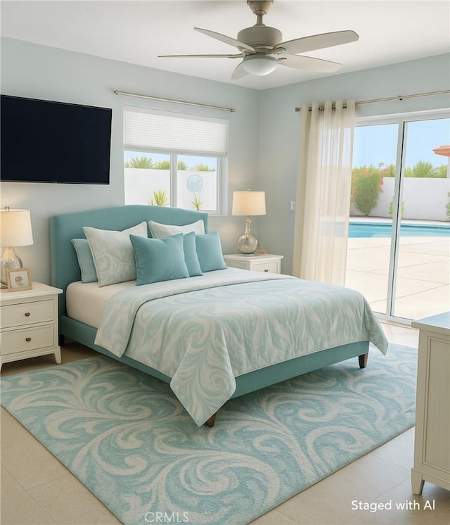 618 E Sunset Dr N, Redlands, CA 92373 - bedroom featuring access to exterior and ceiling fan