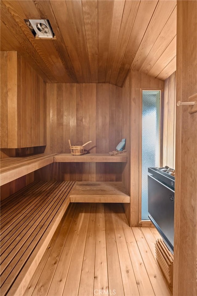 618 E Sunset Dr N, Redlands, CA 92373 - sauna / steam room with wooden ceiling, wood walls, and hardwood / wood-style flooring