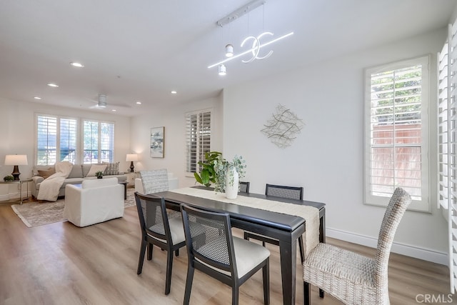 2115 Via Viejo, San Clemente, CA 92673 - dining area with healthy amount of natural light, light wood finished floors, recessed lighting, and baseboards