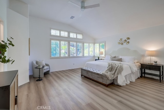 2115 Via Viejo, San Clemente, CA 92673 - bedroom with light wood-type flooring, vaulted ceiling, baseboards, and ceiling fan