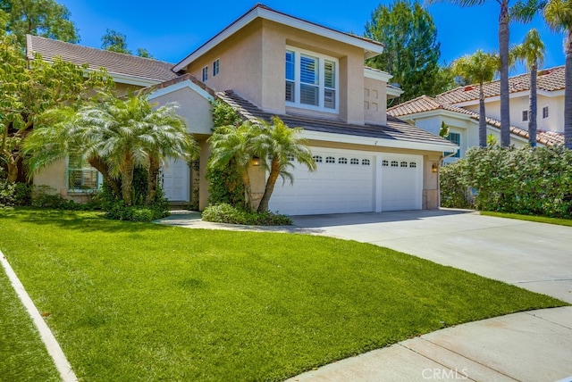 2115 Via Viejo, San Clemente, CA 92673 - view of front of home with stucco siding, a garage, driveway, a front yard, and a tile roof