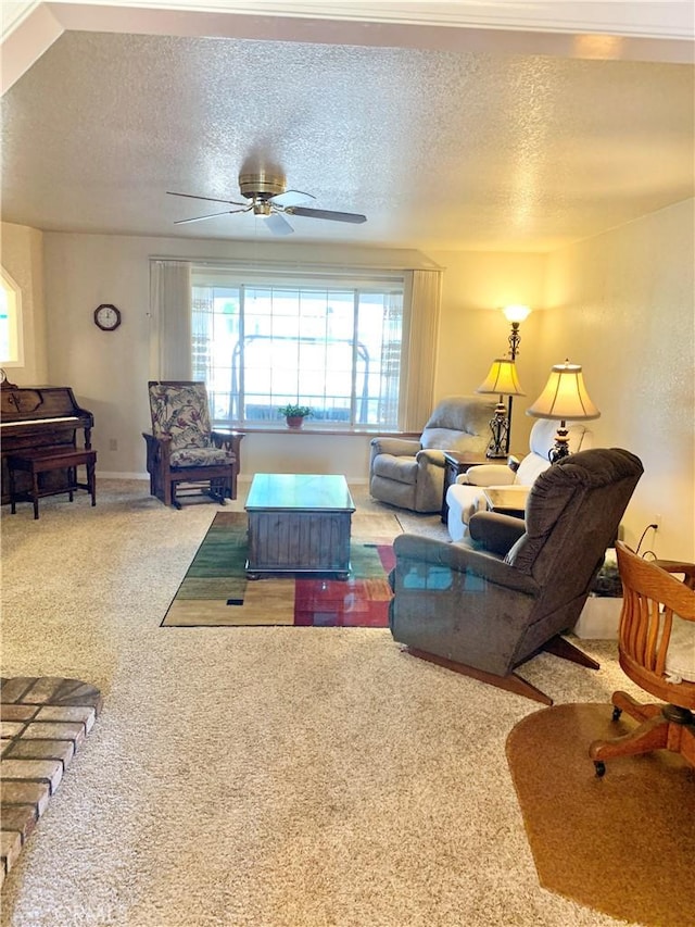 18427 Deer Hl, Hidden Valley Lake, CA 95467 - carpeted living area with a textured ceiling and ceiling fan