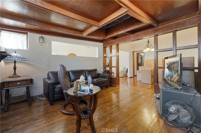 1194 Avoca Ave, Pasadena, CA 91105 - living area featuring wood finished floors and beamed ceiling