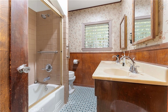 1194 Avoca Ave, Pasadena, CA 91105 - full bath featuring tile patterned floors, toilet, a wainscoted wall, tub / shower combination, and double vanity