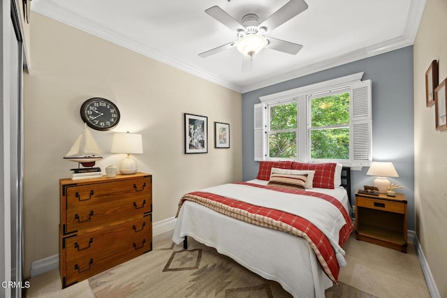 260 W Carter Ave, Sierra Madre, CA 91024 - bedroom featuring carpet floors, baseboards, ornamental molding, and ceiling fan