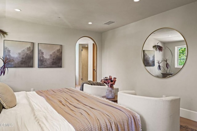 620 S Allen Ave, San Marino, CA 91108 - bedroom featuring recessed lighting, arched walkways, baseboards, and wood finished floors
