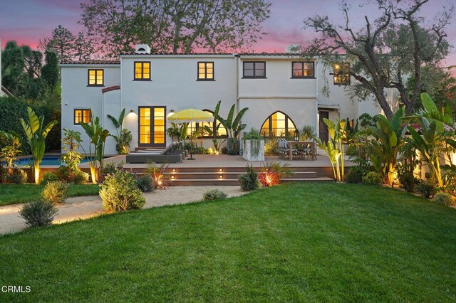 620 S Allen Ave, San Marino, CA 91108 - back of house with a yard, a deck, french doors, and stucco siding