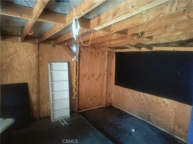 basement with wood walls