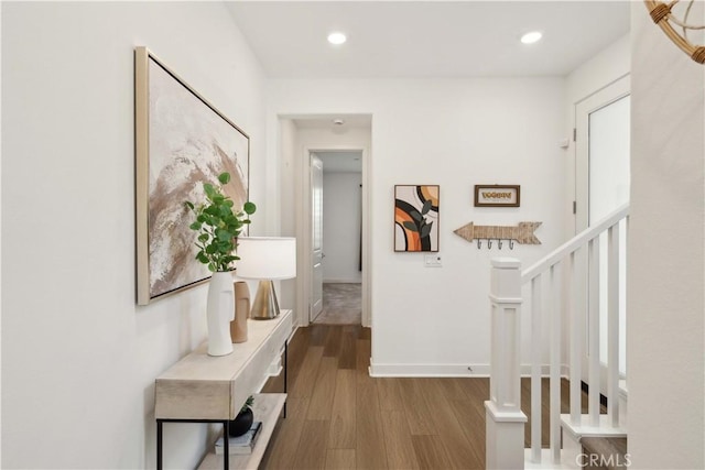 26288 Meadow Dr, San Juan Capistrano, CA 92675 - corridor featuring wood finished floors, recessed lighting, and baseboards