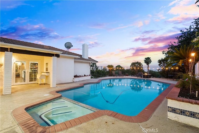 2485 San Mateo Dr, Upland, CA 91784 - view of pool with french doors, a patio, and a pool with connected hot tub