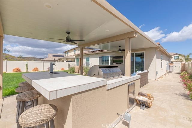 41215 Alegria Ln, Lake Elsinore, CA 92532 - view of patio / terrace with a fenced backyard, area for grilling, and ceiling fan