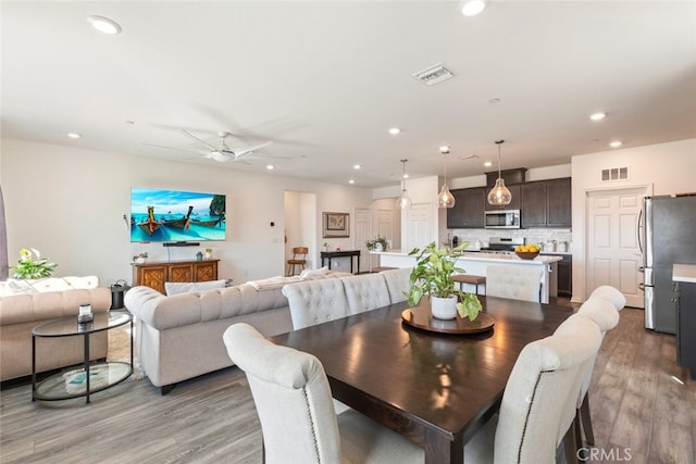 41215 Alegria Ln, Lake Elsinore, CA 92532 - dining room featuring recessed lighting, light wood finished floors, and ceiling fan