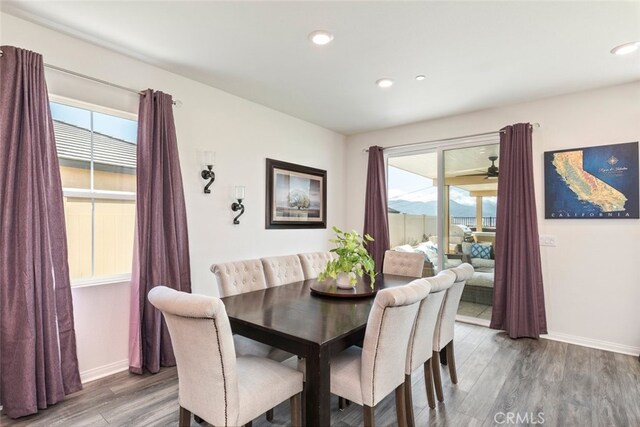41215 Alegria Ln, Lake Elsinore, CA 92532 - dining room with baseboards, wood finished floors, and recessed lighting