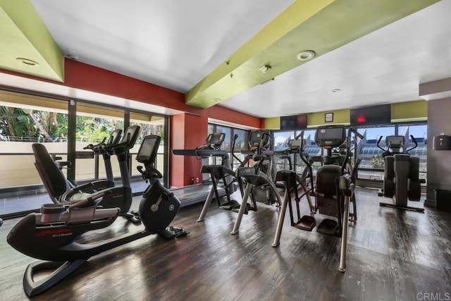 workout area featuring wood finished floors