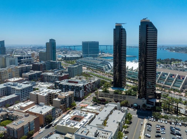 city view with a large body of water