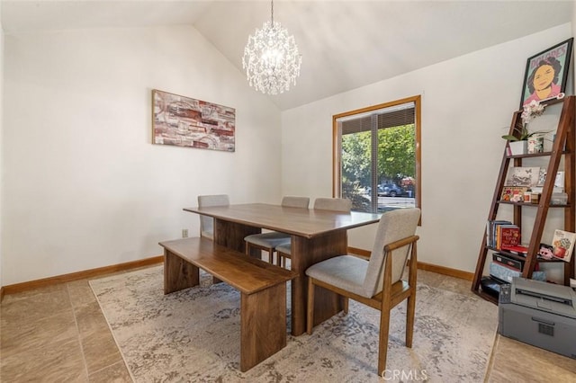 2604 Veneman Ave, Modesto, CA 95356 - dining area featuring a chandelier, lofted ceiling, and baseboards