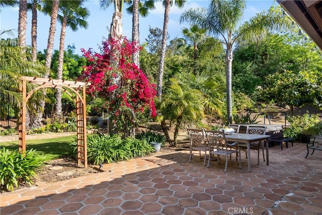 view of patio / terrace with outdoor dining space and a pergola