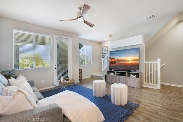 2651 W Lincoln Ave Unit 40, Anaheim, CA 92801 - living room with baseboards, ceiling fan, light wood-style floors, and recessed lighting