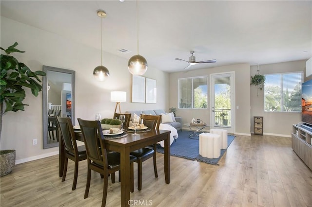 2651 W Lincoln Ave Unit 40, Anaheim, CA 92801 - dining space with light wood-type flooring, a ceiling fan, and baseboards