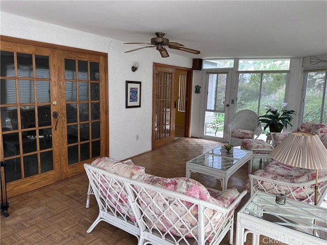41023 Cedar Ridge Ln, Cherry Valley, CA 92223 - living area with plenty of natural light, a ceiling fan, and a textured wall