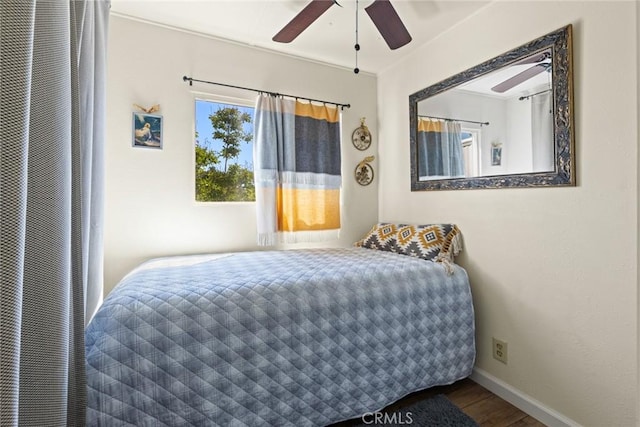 2831 Foothill Blvd, Oroville, CA 95966 - bedroom with wood finished floors, baseboards, and ceiling fan