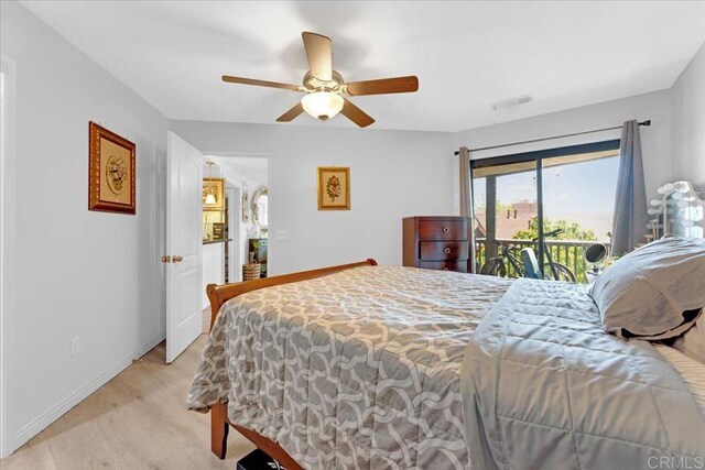 2916 Alanwood Ct, Spring Valley, CA 91978 - bedroom featuring access to outside, light wood-style flooring, and ceiling fan
