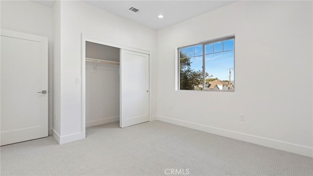 362 S Halcyon Rd, Arroyo Grande, CA 93420 - unfurnished bedroom with light carpet, baseboards, a closet, and recessed lighting