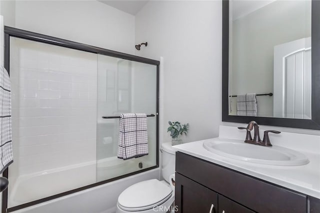 22069 Windham Way, Saugus, CA 91350 - bathroom featuring vanity, toilet, and shower / bath combination with glass door