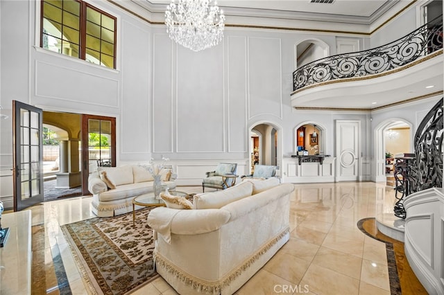 328 N Terrace View Dr, Monrovia, CA 91016 - community lobby with a decorative wall, a towering ceiling, and crown molding