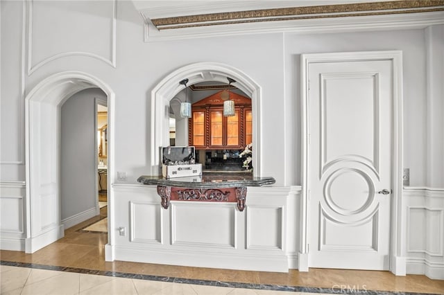 328 N Terrace View Dr, Monrovia, CA 91016 - bar with inlaid floor details, tile patterned flooring, and arched walkways