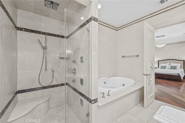 328 N Terrace View Dr, Monrovia, CA 91016 - bathroom with connected bathroom, a shower stall, and a tub with jets