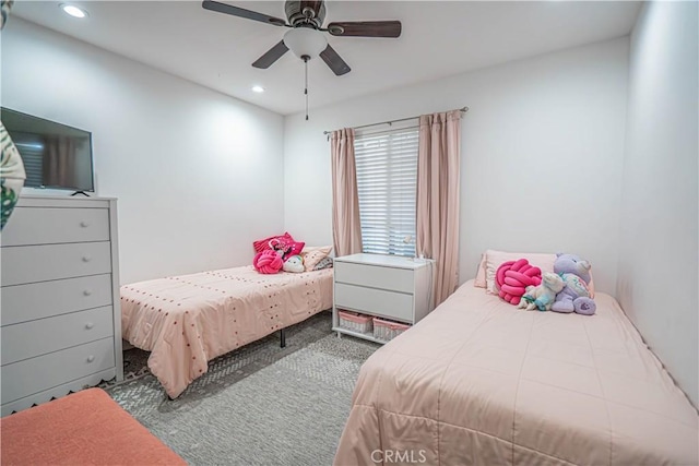 18111 Erik Ct Unit 445, Canyon Country, CA 91387 - bedroom with carpet flooring, recessed lighting, and ceiling fan