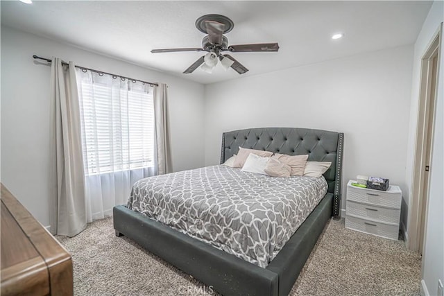 18111 Erik Ct Unit 445, Canyon Country, CA 91387 - bedroom featuring carpet flooring, recessed lighting, and a ceiling fan