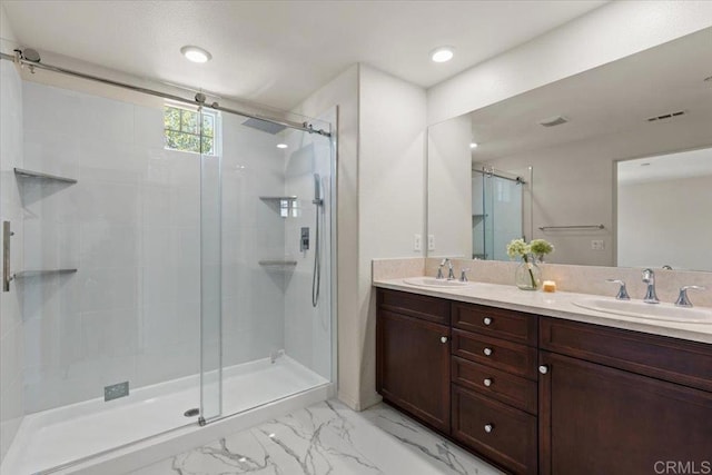 1514 Crown Ln Unit 1, Chula Vista, CA 91915 - full bath with a shower stall, double vanity, and marble look tiles