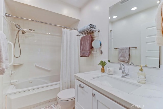 3364 Punta Alta Unit 1E, Laguna Woods, CA 92637 - bathroom featuring toilet, shower / bath combo, and vanity