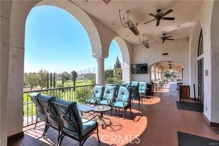 3364 Punta Alta Unit 1E, Laguna Woods, CA 92637 - view of patio featuring outdoor lounge area and a ceiling fan